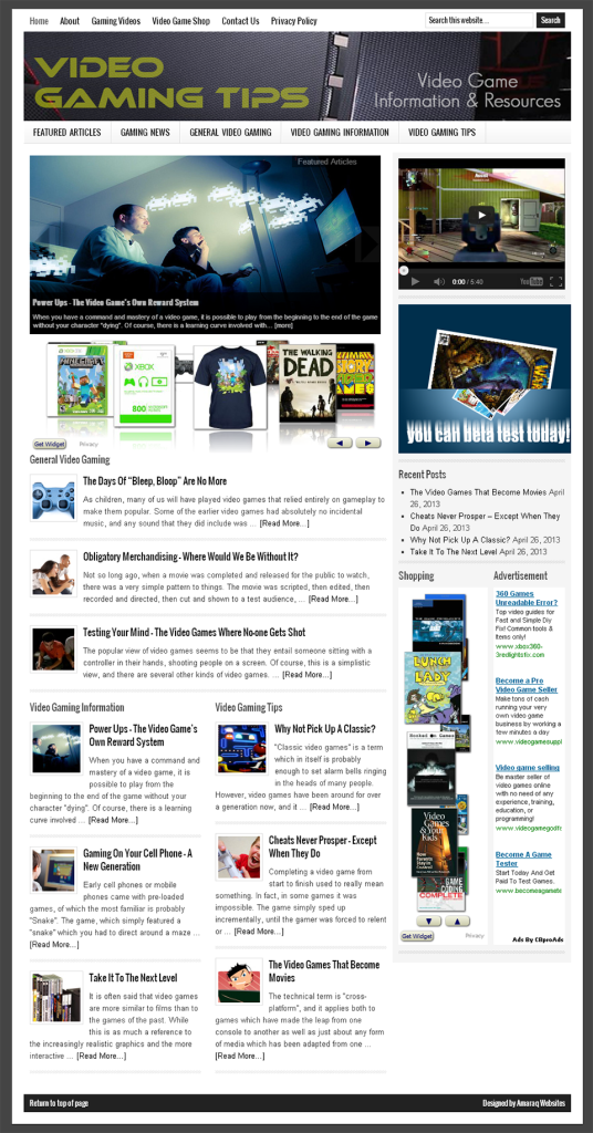 Video Gaming Home Page