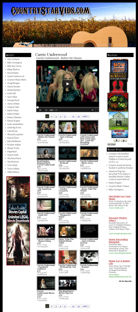 Country Music Videos Home Page